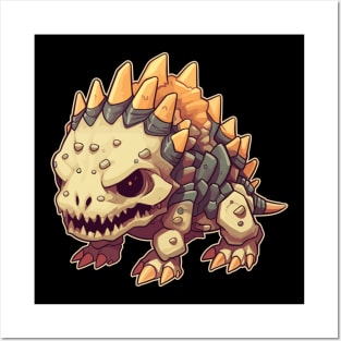 Spooky Chibi Stegosaurus Isometric Dinosaur Skeleton Posters and Art